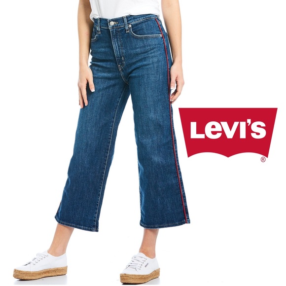 Levi's Denim - LEVI’S Mile High Wide Leg Crop Red Pipe Down Jeans, Dark Wash Sz 10 W30 L25 NWT